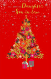 UK Greetings Christmas card for daughter and son-in-law featuring traditional foiled holiday design and festive lettering.