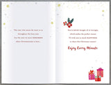 UK Greetings Christmas card for daughter and son-in-law featuring traditional foiled design and festive holiday imagery.