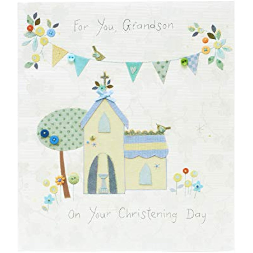 UK Greetings greeting card for grandson on Christening Day, featuring a heartfelt design perfect for celebrating the special occasion.
