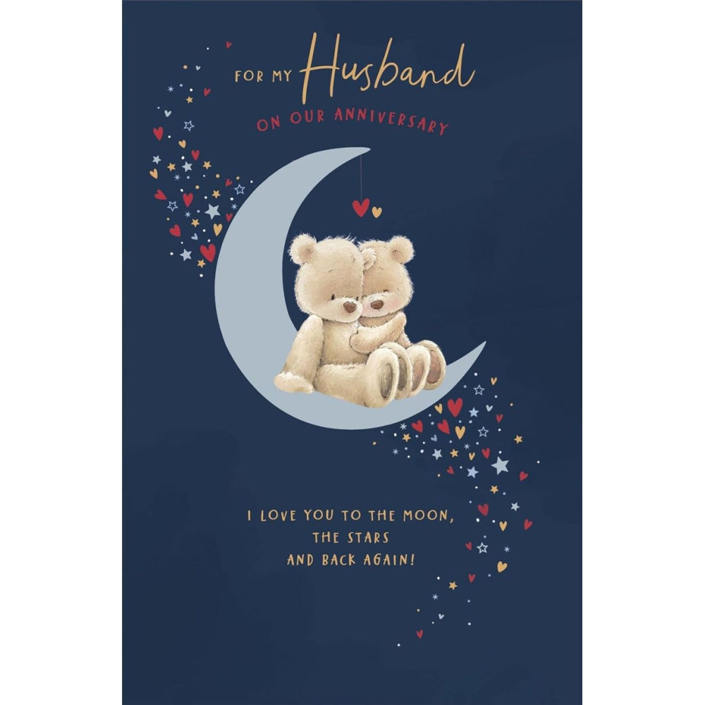 UK Greetings anniversary greeting card for husband, featuring romantic and heartfelt message with decorative design.