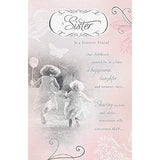 UK Greetings birthday card for sister with childhood memories verse, featuring colorful design and heartfelt message.