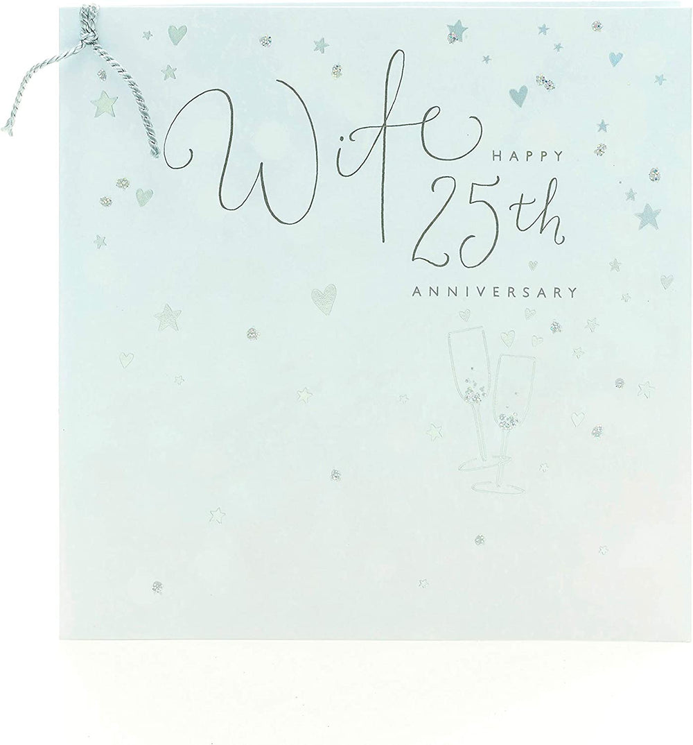 UK Greetings anniversary greeting card for wife with sparkling hearts and stars design, celebrating 25th anniversary.