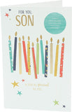 UK Greetings birthday card for son, featuring colorful design and heartfelt message for 13 or 16th birthday celebration.
