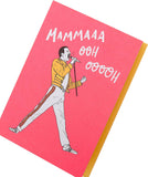UK Greetings Freddie Mercury Mother's Day card featuring a colorful design and celebratory message in a greeting card image.