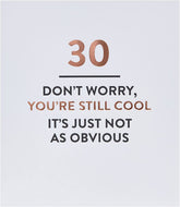 Funny 30th birthday greeting card by UK Greetings featuring humorous design and colorful illustrations.