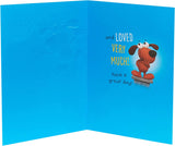 UK Greetings funny birthday card for son, featuring colorful design and humorous message, ideal for celebrating his special day.