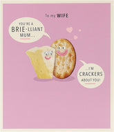 UK Greetings Funny Brie Design Wife Mother's Day Card showing humorous Brie cheese illustration and heartfelt message.