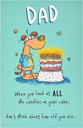UK Greetings funny cartoon illustration dad birthday card featuring colorful, humorous artwork for celebrating dads.