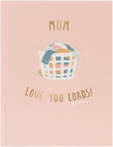 UK Greetings Funny Laundry Clothes in Basket Mother's Day card featuring colorful laundry-themed illustration and playful design.