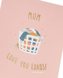 UK Greetings Funny Laundry Clothes in Basket Mother's Day Card featuring a playful laundry-themed illustration and cheerful design.