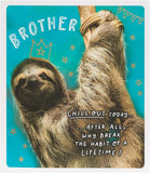 UK Greetings funny sloth brother birthday card featuring a humorous illustration of a sloth for celebrating a brother.