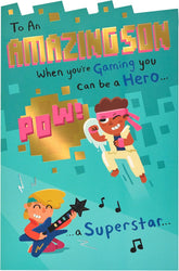 UK Greetings funny son birthday card featuring colorful, humorous design perfect for celebrating a special occasion.