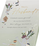 UK Greetings gardening design birthday card for husband, featuring colorful plant illustrations and cheerful greeting.