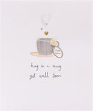 UK Greetings Get Well Soon handmade greeting card with a cozy mug design, perfect for sending warm wishes.