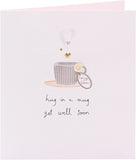 UK Greetings Get Well Soon handmade greeting card featuring a cozy mug with a hug illustration, perfect for sending warm wishes.