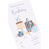 UK Greetings birthday card featuring colorful cake design, perfect for celebrating with cheerful greeting cards.