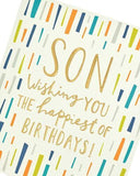 UK Greetings gold foil lettering Son birthday card, greeting card with shiny gold accents and festive design for son's birthday.