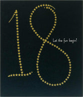 UK Greetings gold foil stars birthday card for 18th birthday, featuring festive star design and celebratory graphics.