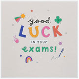 UK Greetings Good Luck Exams Card featuring colorful designs to encourage students during exam season.