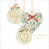 UK Greetings Gorgeous Wife Christmas Card featuring luxury baubles and embellishments for a festive greeting card.
