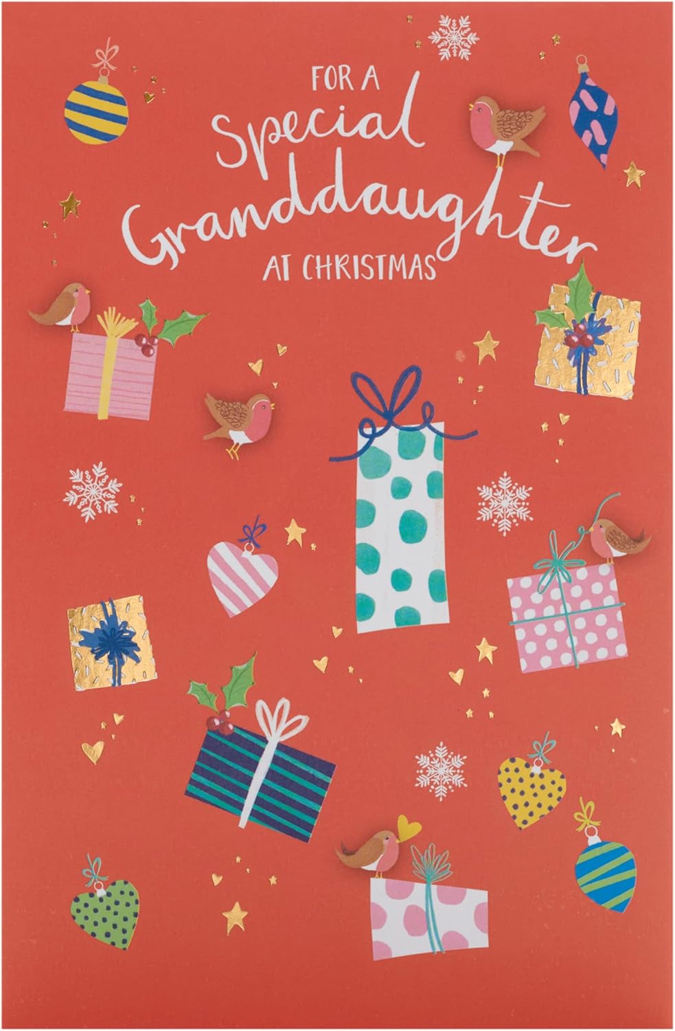 UK Greetings Granddaughter Christmas Card featuring a colorful design with sweet presents for holiday greeting card.