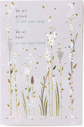 UK Greetings sympathy card titled "Grieve in Our Own Way" with caring thoughts and comforting message on a heartfelt greeting card.
