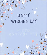 Blue UK Greetings wedding day greeting card with braille lettering, featuring a happy wedding message and elegant design.