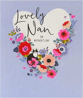 UK Greetings Heart and Cat design Mother's Day card for nan, featuring colorful illustrations and heartfelt message.