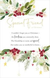 UK Greetings Holly & Ivy Special Friend greeting card featuring festive holiday design and heartfelt message, set of 50 cards.