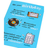 UK Greetings humorous nostalgic birthday card featuring funny illustrations and nostalgic design, perfect for celebrating birthdays.