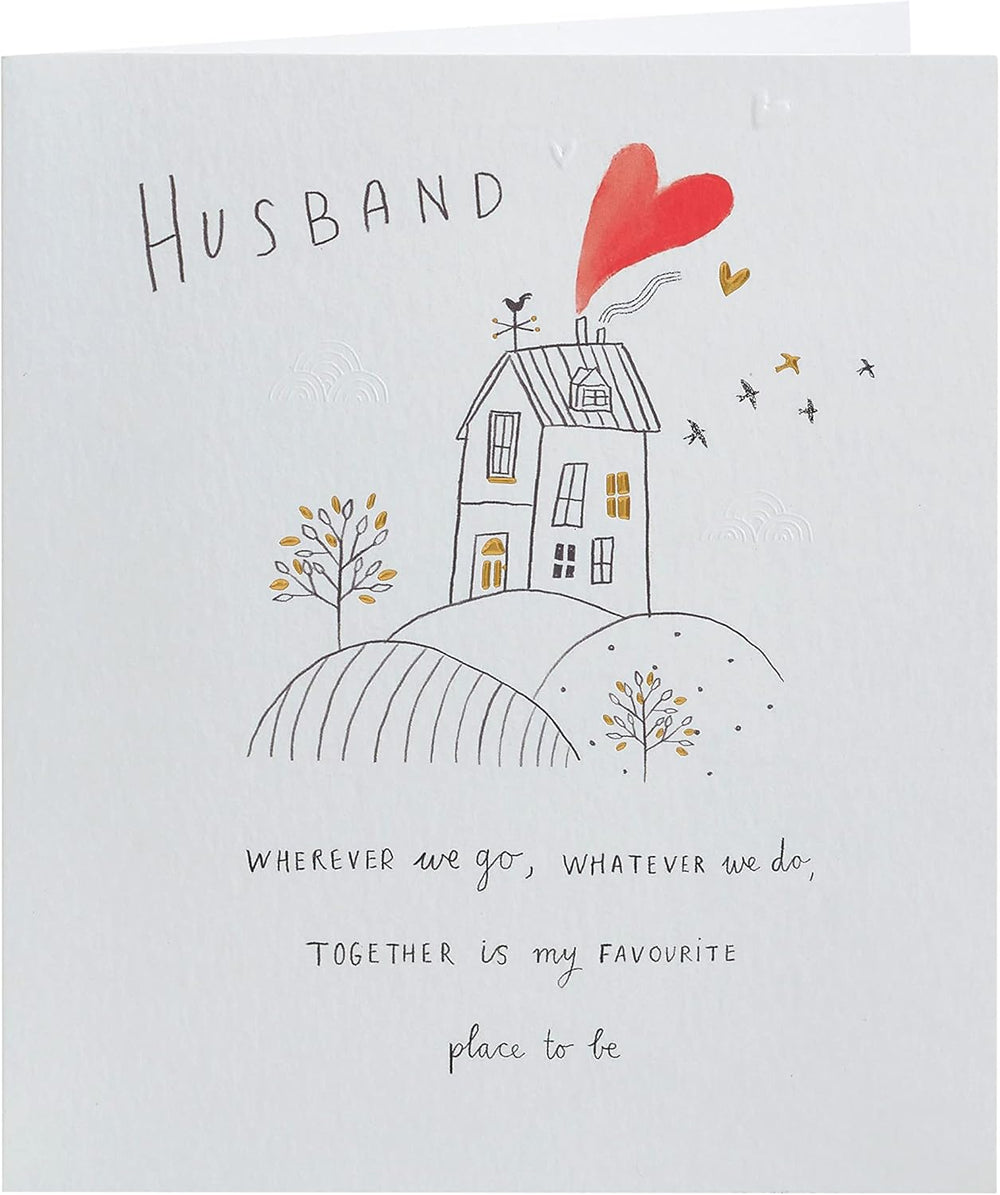 UK Greetings husband anniversary greeting card with envelope featuring a sweet drawing design, perfect for celebrating love.
