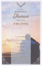 UK Greetings husband birthday card featuring heartfelt words, perfect for celebrating a special day with love and warm wishes.