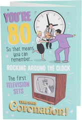 UK Greetings 80th birthday greeting card featuring integrated design, perfect for celebrating milestone birthdays.