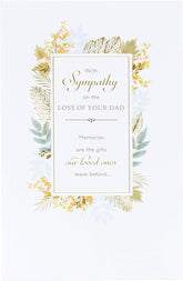 UK Greetings sympathy greeting card for loss of dad, featuring heartfelt design, part of the 50-pack collection.