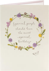 UK Greetings floral birthday card from the Into the Meadow Range featuring colorful meadow flowers and a cheerful design.