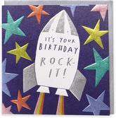 UK Greetings It's Your Birthday Rock It Kindred Card featuring colorful birthday message and festive design.