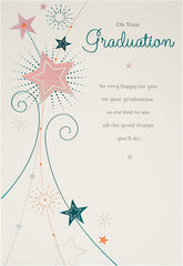 UK Greetings graduation card featuring celebratory design and message for graduates, perfect for congratulating milestone achievements.