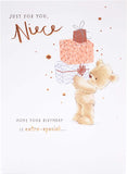UK Greetings Just for You Niece birthday card featuring a cute nutmeg-colored design and cheerful illustrations.