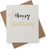 UK Greetings Kindred gold foil happy birthday card featuring elegant design and festive lettering.