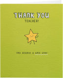 UK Greetings Kindred thank you teacher card featuring a gold star design, ideal for expressing appreciation to educators.