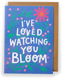 UK Greetings Kindred greeting card featuring a floral design with the message "I've loved watching you bloom" for special occasions.