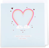 UK Greetings Kindred Valentine's Card featuring colorful rainbow-like design and heartfelt message, perfect for expressing love.