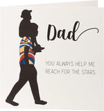 UK Greetings Kindred X Afrotouch Reach for the Stars Dad birthday card with colorful star designs and heartfelt message.