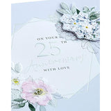 UK Greetings light floral 25th anniversary greeting card featuring elegant floral design, perfect for celebrating special milestones.