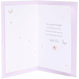 Light pink design daughter birthday greeting card by UK Greetings featuring cheerful floral and heartfelt message inside.