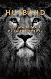 UK Greetings Lion Valentine’s Day Card for Husband featuring a cartoon lion and heartfelt message for My Mane Man.
