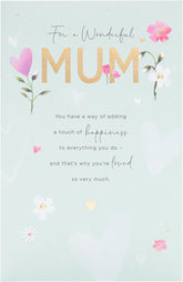 UK Greetings Loving Design Mum birthday card featuring heartfelt floral artwork and elegant lettering, perfect for celebrating mom.