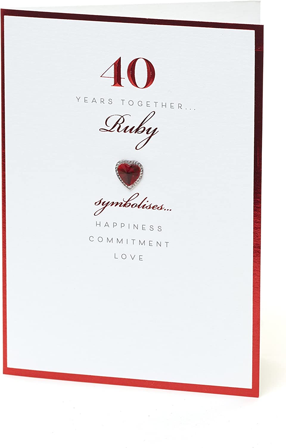 UK Greetings luxury 40th anniversary greeting card with a ruby design celebrating 40 years together.