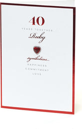 UK Greetings luxury 40th anniversary greeting card with a ruby design celebrating 40 years together.