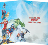 UK Greetings Marvel 6th birthday card for him featuring Avengers design with envelope, ideal for celebrating a boy's special day.